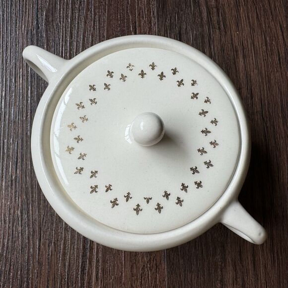 Vintage HOMER LAUGHLIN FLEUR DE LIS GOLDEN WHEAT 5 Bowls Set 5 1/2” + Sugar Dish - Picture 9 of 13